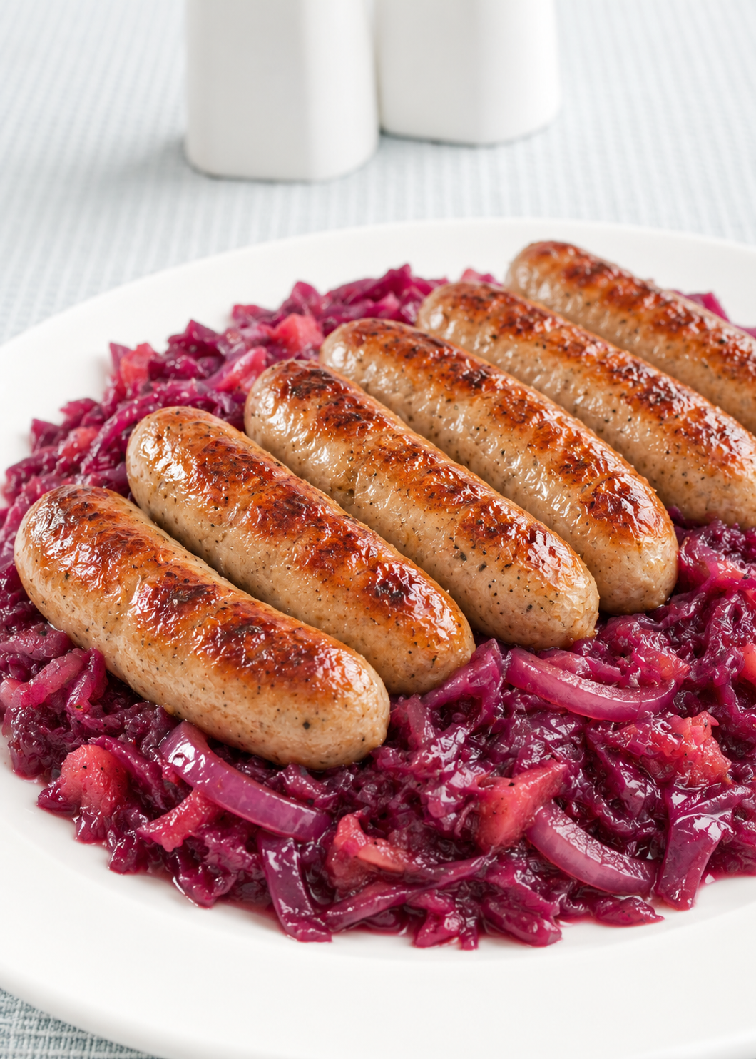 Grilled Bratwurst with Braised Red Cabbage
