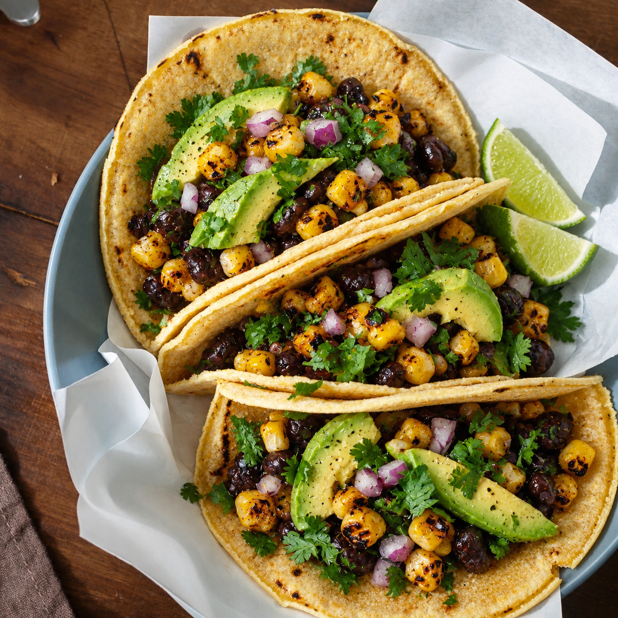 Charred Corn and Black Bean Tacos