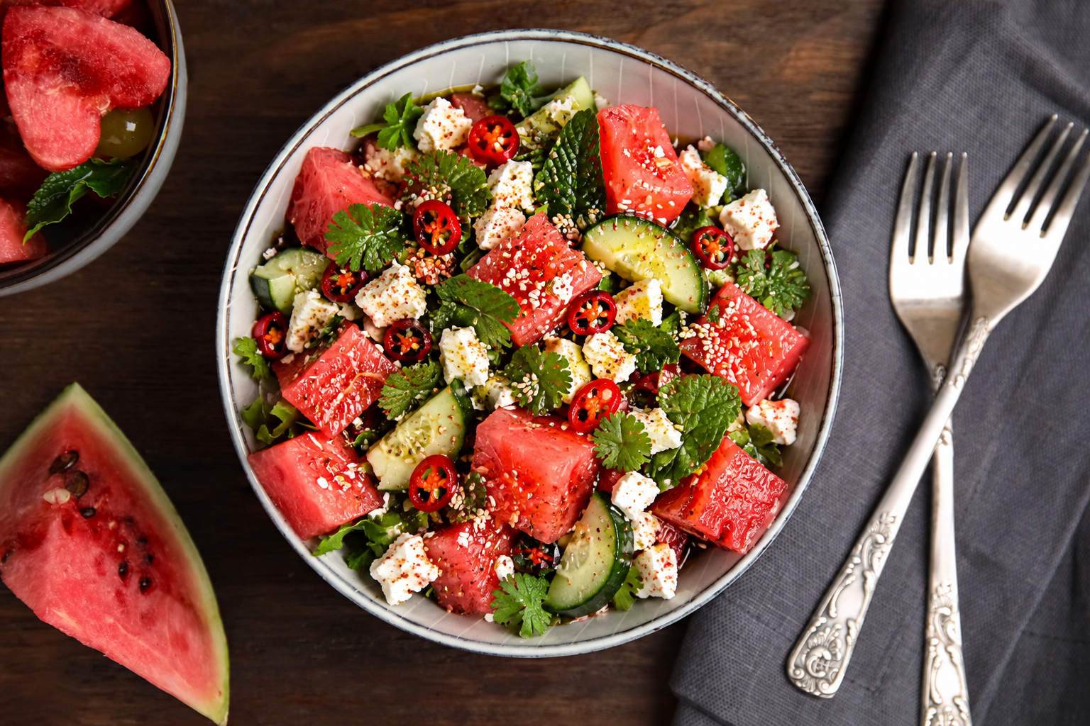 Watermelon, Feta and Chilli Salt Salad