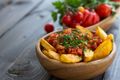 Patatas Bravas with Chorizo and Tomatoes