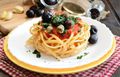 Spaghetti with Tahini, Capers and Olives