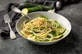 Fried Courgette and Almond Linguine