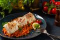 Harissa White Fish with Lentils
