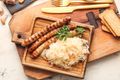Grilled Bratwurst with Quick Sauerkraut and Grain Mustard