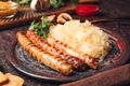 Bratwurst with Sauerkraut and Seeded Mustard