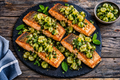 Seared Salmon with Gooseberry and Herb Salsa