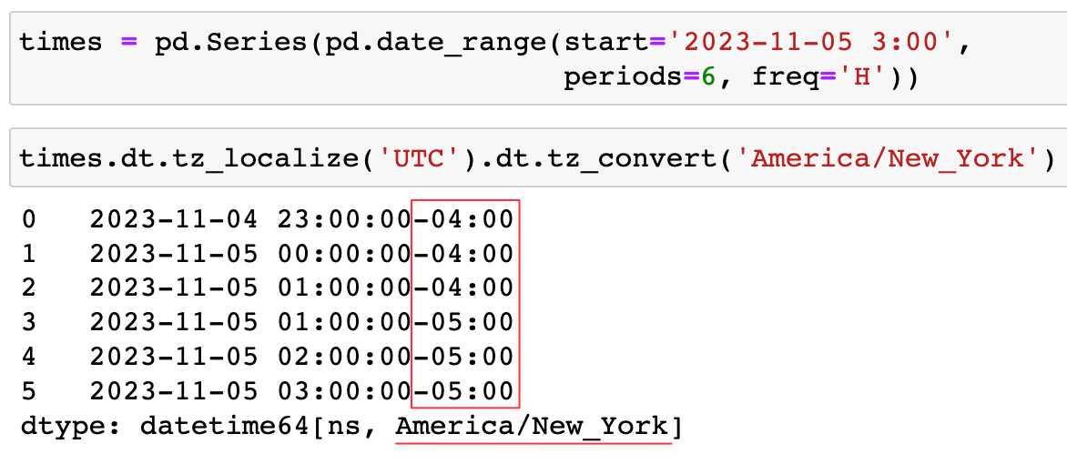 Example times on November 5, 2023