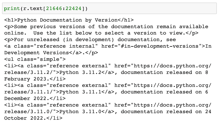 Raw HTML from the web page