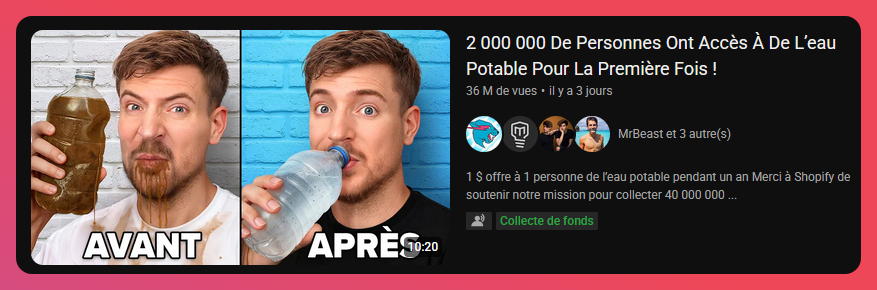 Capture d'une vidéo de Mr Beast avec de multiples images de profil sous le titre et le texte "MrBeast et 3 autre(s)"