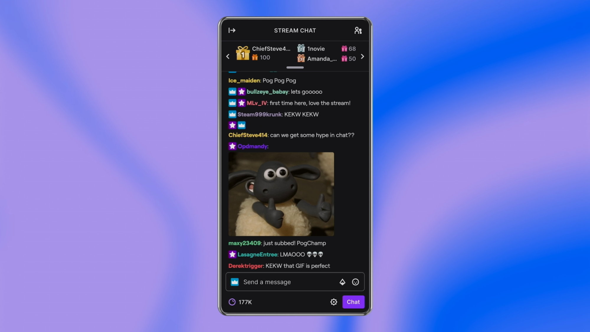 Capture du GIF d'un mouton qui fait des pouces en l'air depuis un tchat twitch.