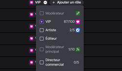 Ecran de selection des roles sur twitch avec la nouvelle option "Directeur commercial"