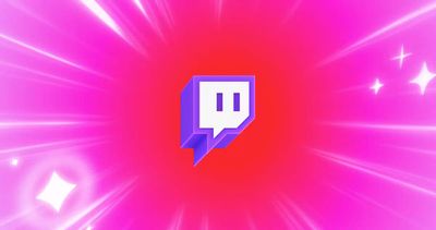Logo twitch sur fond rouge et dégradé rose