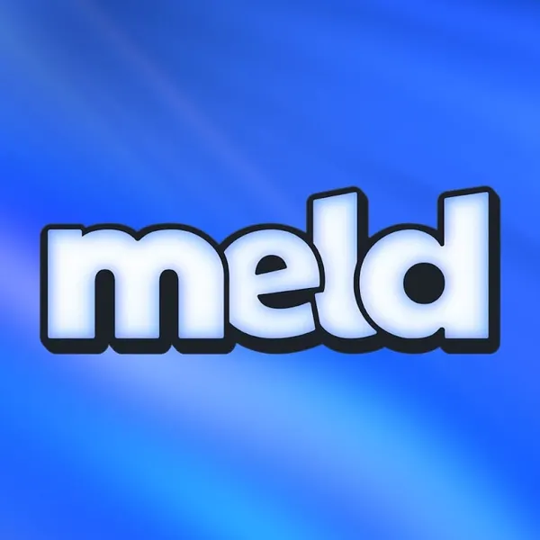 Meld Logo (nom blanc sur fond bleu irrisé)