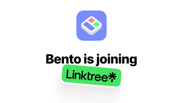 Logo Bento avec la mention "Bento is joining Linktree"