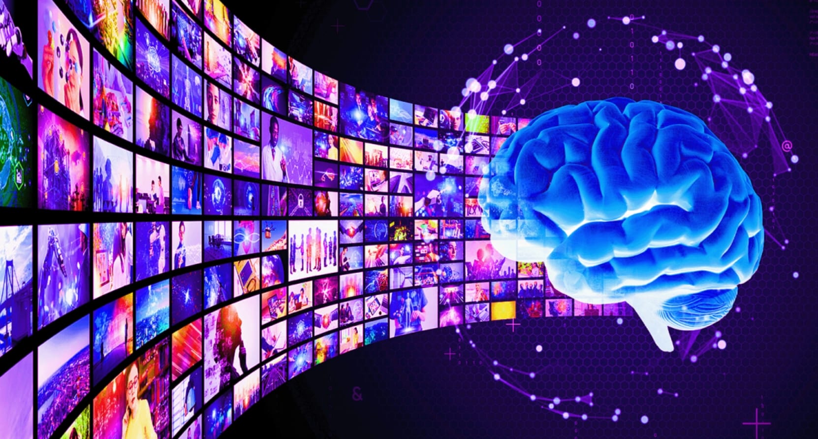 There are many pictures in front of the human brain