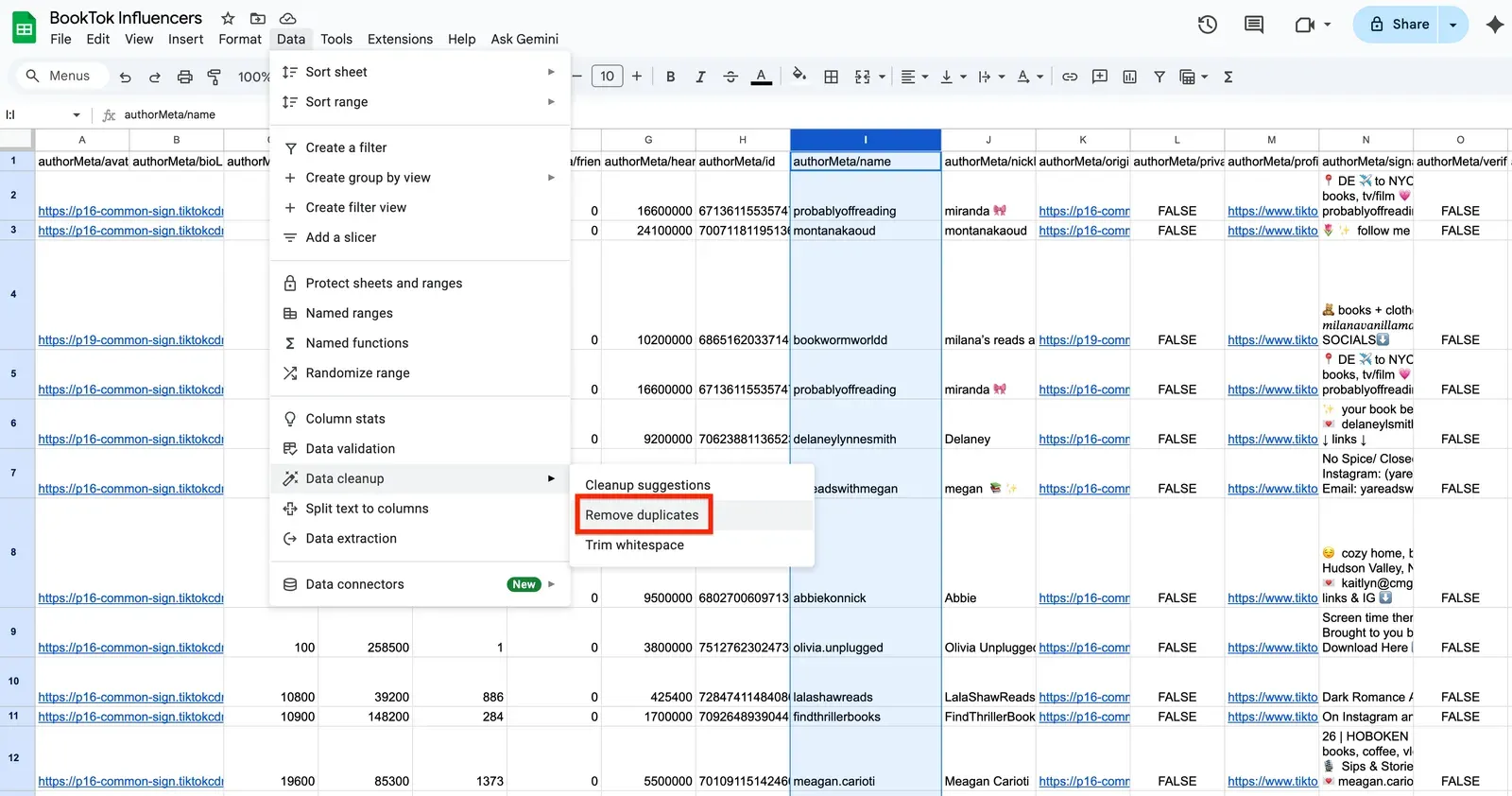 Removing duplicate usernames in Google Sheets
