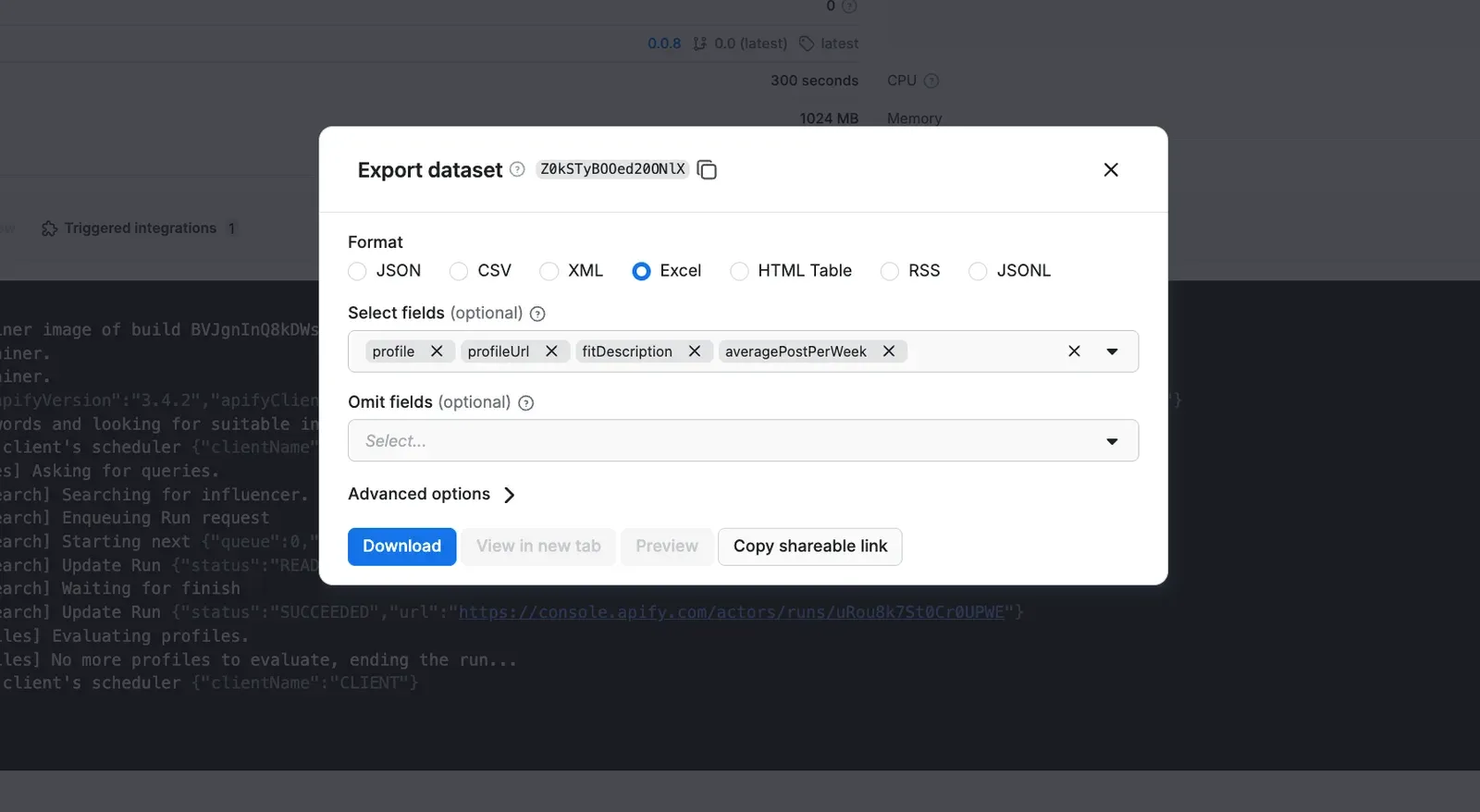 Exporting results from Influencer Discovery Agent