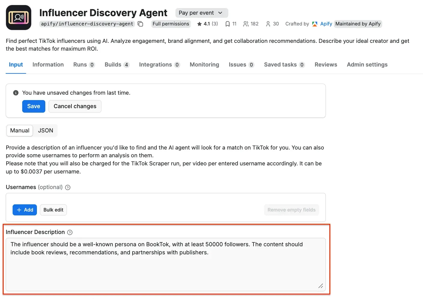Entering a prompt in Influencer Discovery Agent