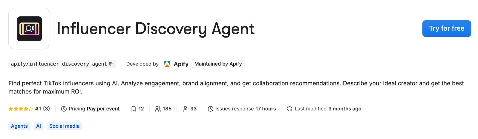 Influencer Discovery Agent on Apify Store