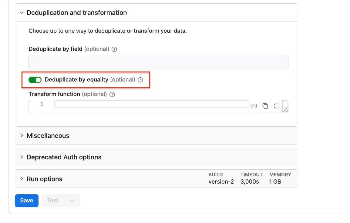 Configuring deduplication in the integration setup