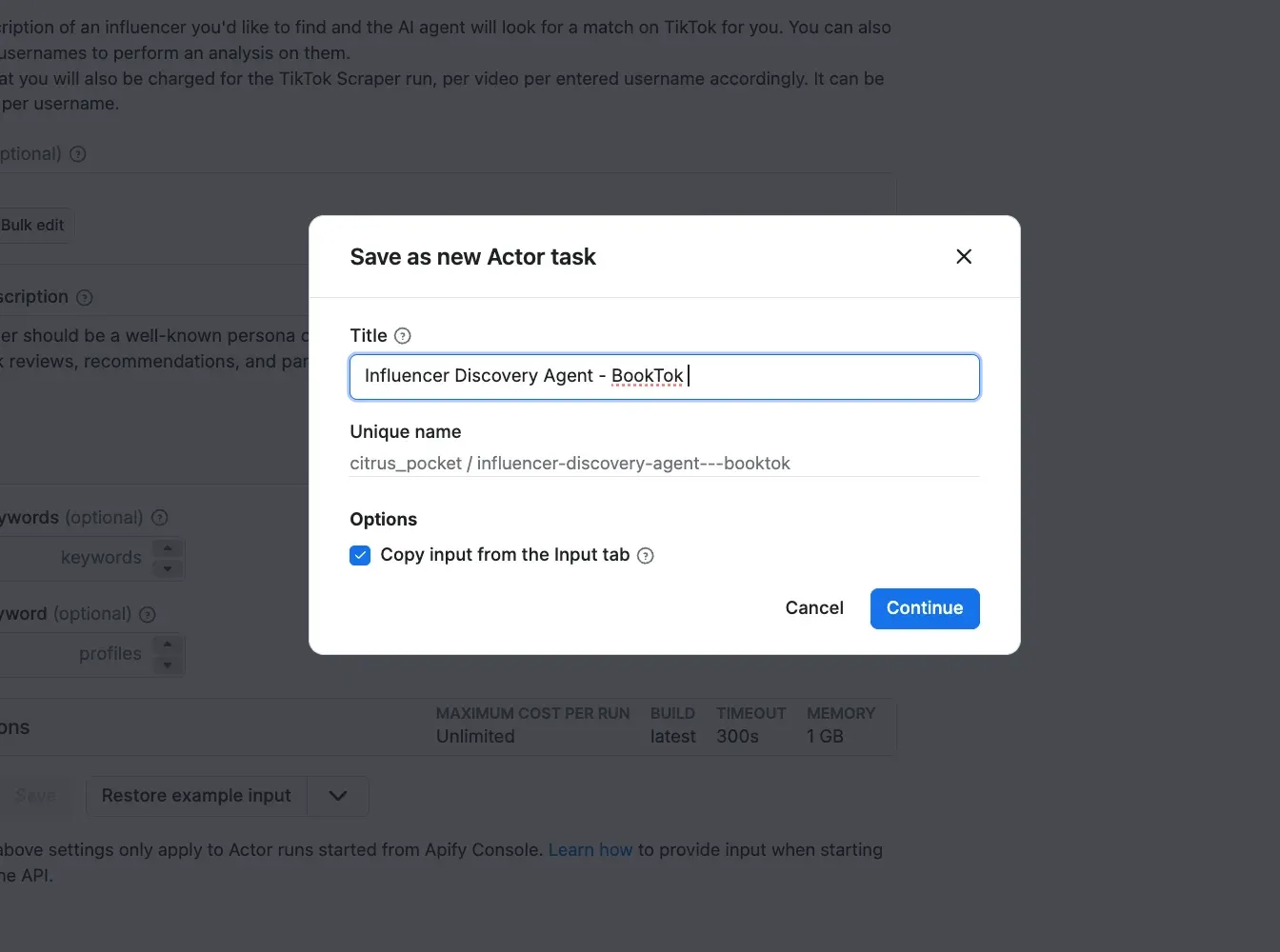 Naming and saving the task