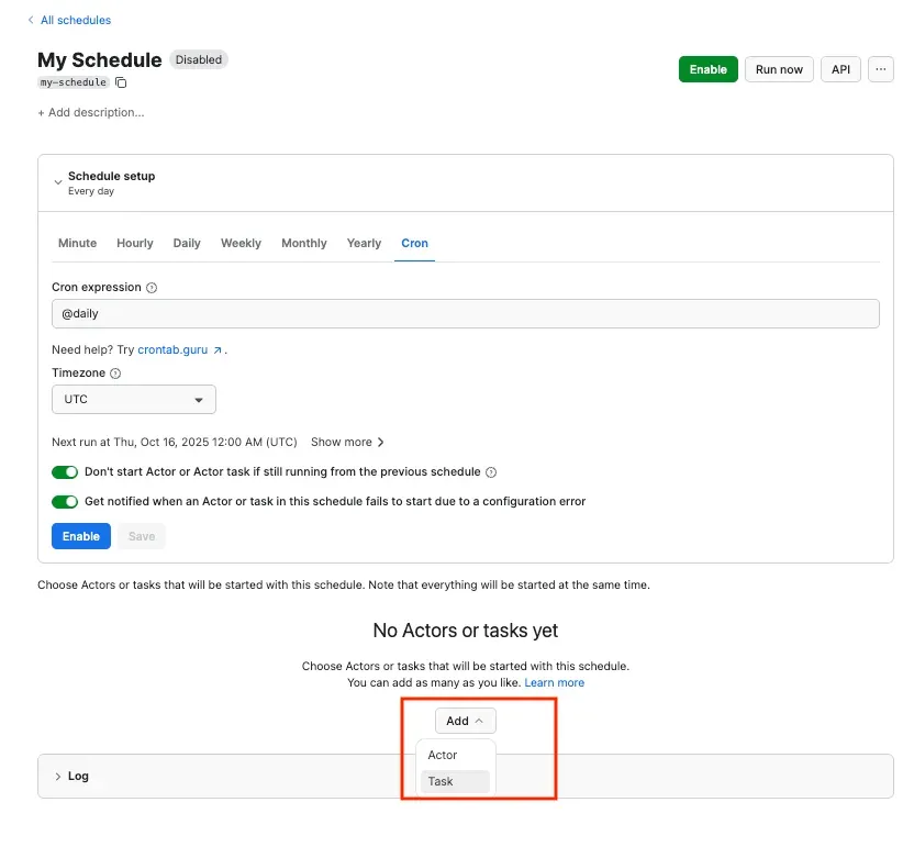 Adding the task to the schedule