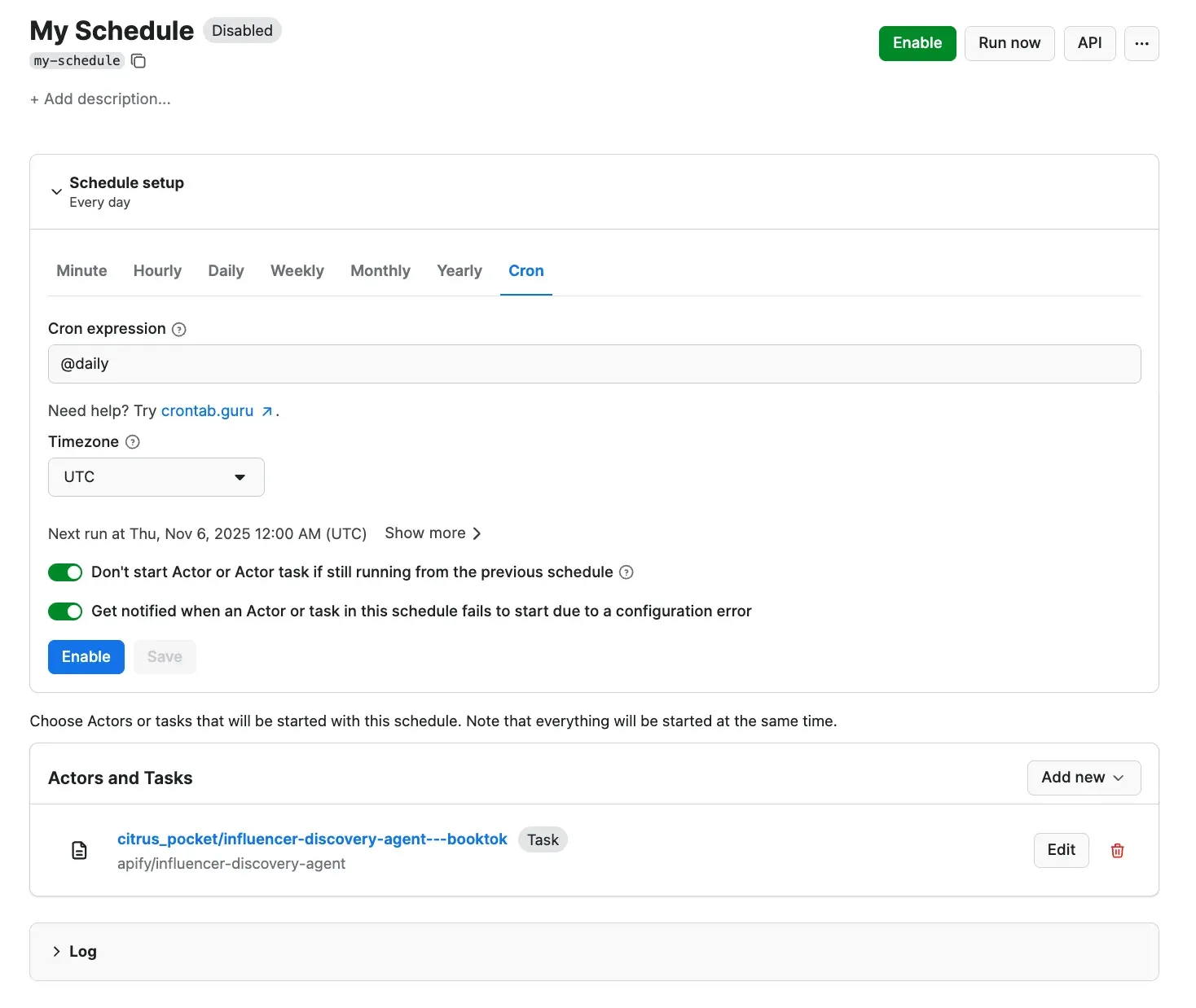 Customizing the schedule frequency