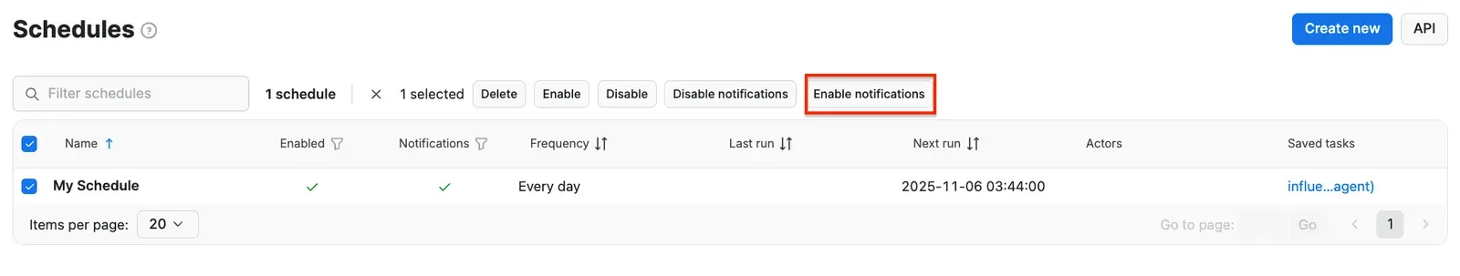 Enabling email notifications for the schedule