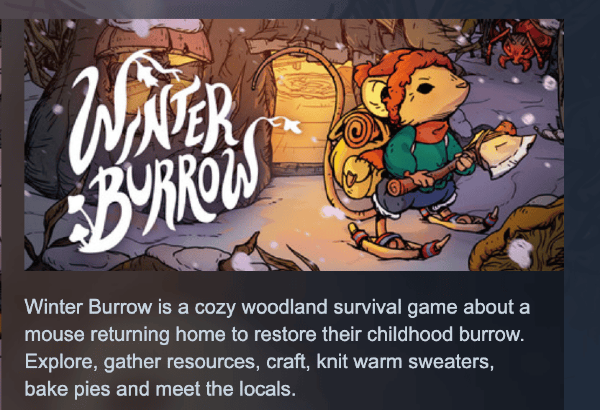 A description of the game, Winter Burrow. 