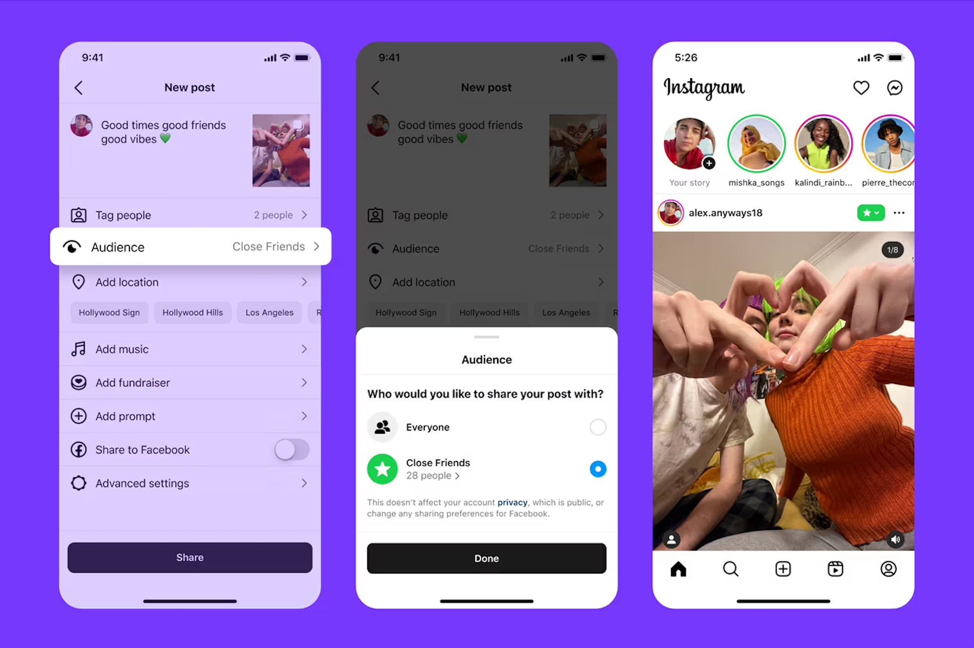 Instagram close friends screens