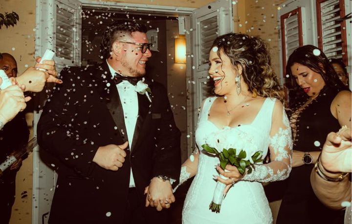 Wedding photo of bride and groom