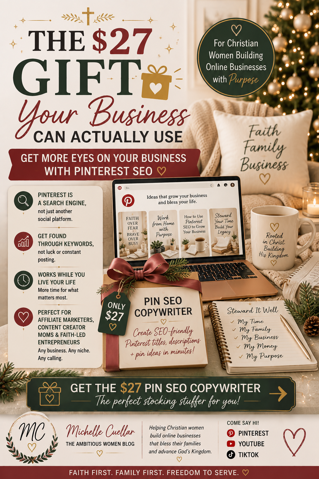 Christian woman pinterest christmas gift ideas stocking stuffer ideas work from home make money online pinterest marketing affiliate marketing content creator creative marketing online business ideas family time business model business opportunity time freedom