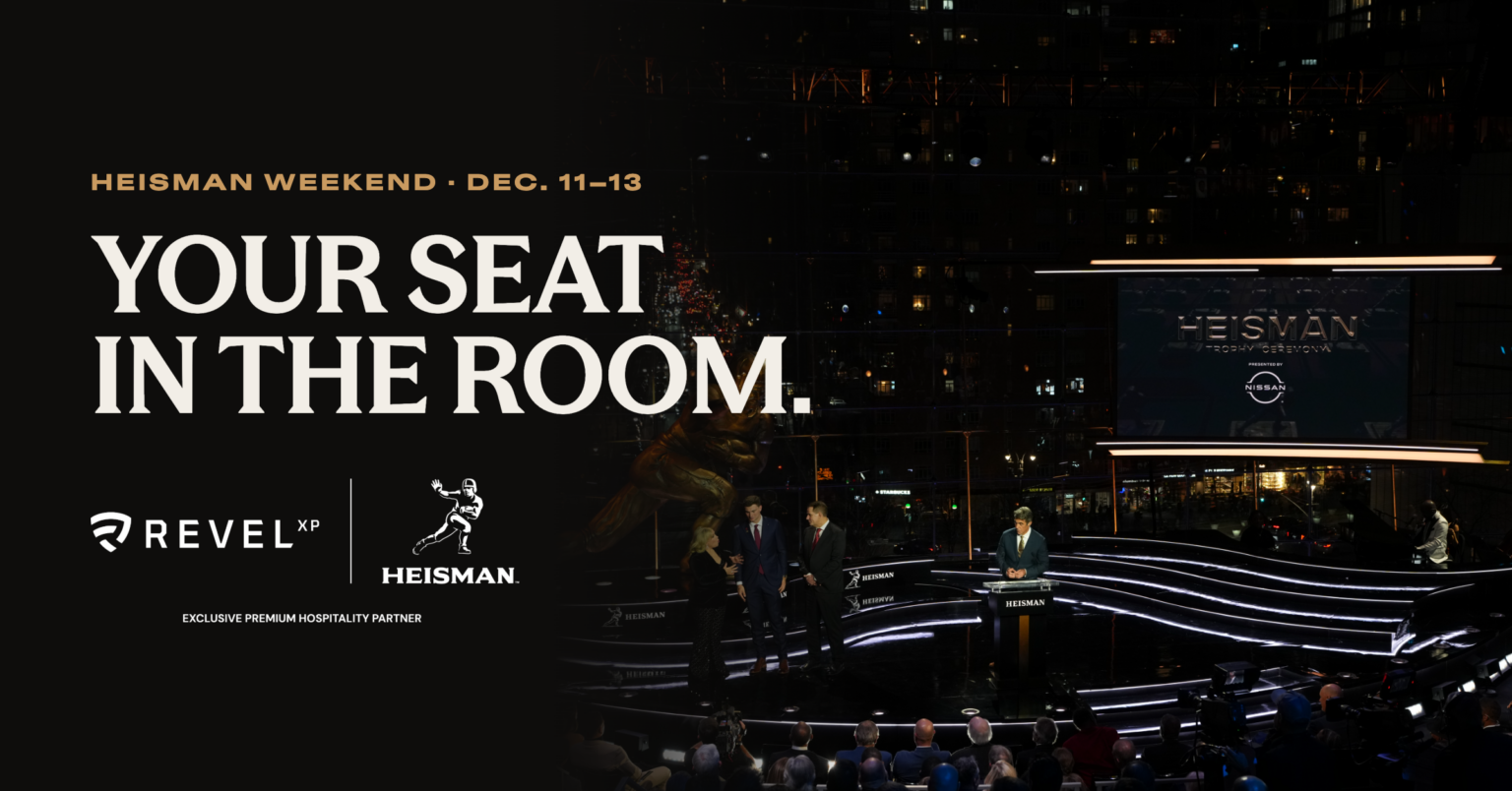 Heisman and REVELxp promotional artwork for premium access to Heisman Weekend 2026.