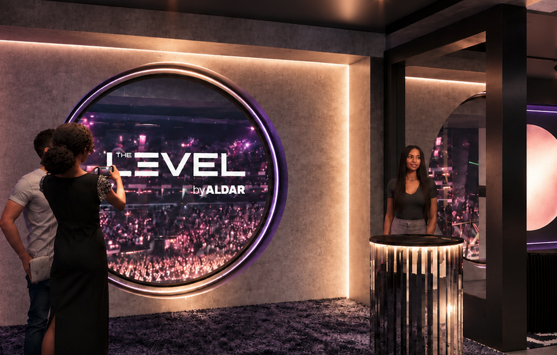 Rendering of the entrance to The LEVEL by Aldar premium hospitality space at The O2.
