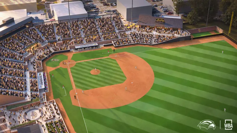 Rendering of proposed Left Field Landing and seating improvements at Southern Miss Pete Taylor Park