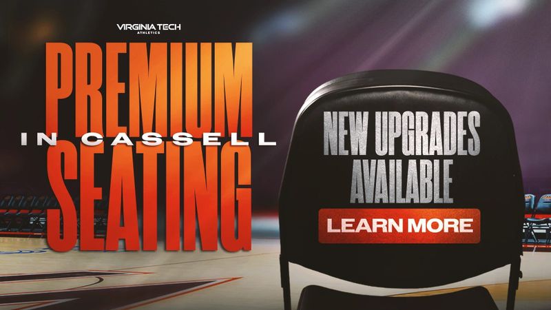 Virginia Tech Athletics premium seating announcement graphic for Cassell Coliseum