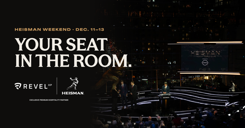 Heisman and REVELxp promotional artwork for premium access to Heisman Weekend 2026.