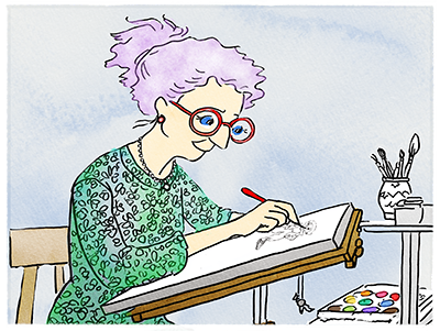 Janice at her drawing table