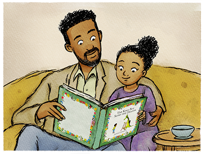An adult and child reading together