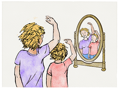 Therapist playing mirror game with child, =