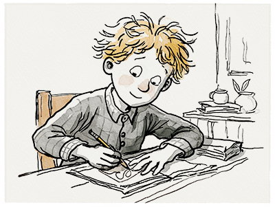 A child working with an activity book