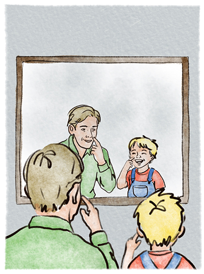 Child and adult doing the mirror exercise together