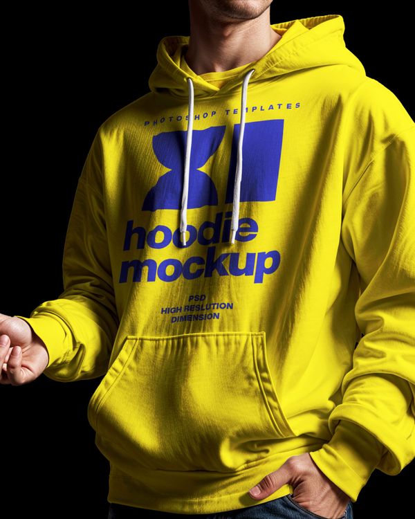 Yellow hoodie mockup PSD template by Creeative