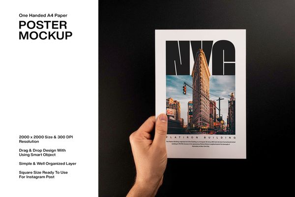 One Handed A4 Paper Poster Mockup