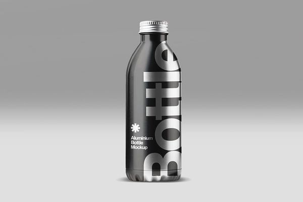 Aluminium Bottle Mockup – Realistic Metal Bottle Packaging Mockup