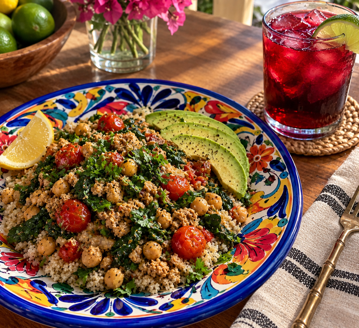 Mediterranean Ground Chicken/Chickpea Skillet