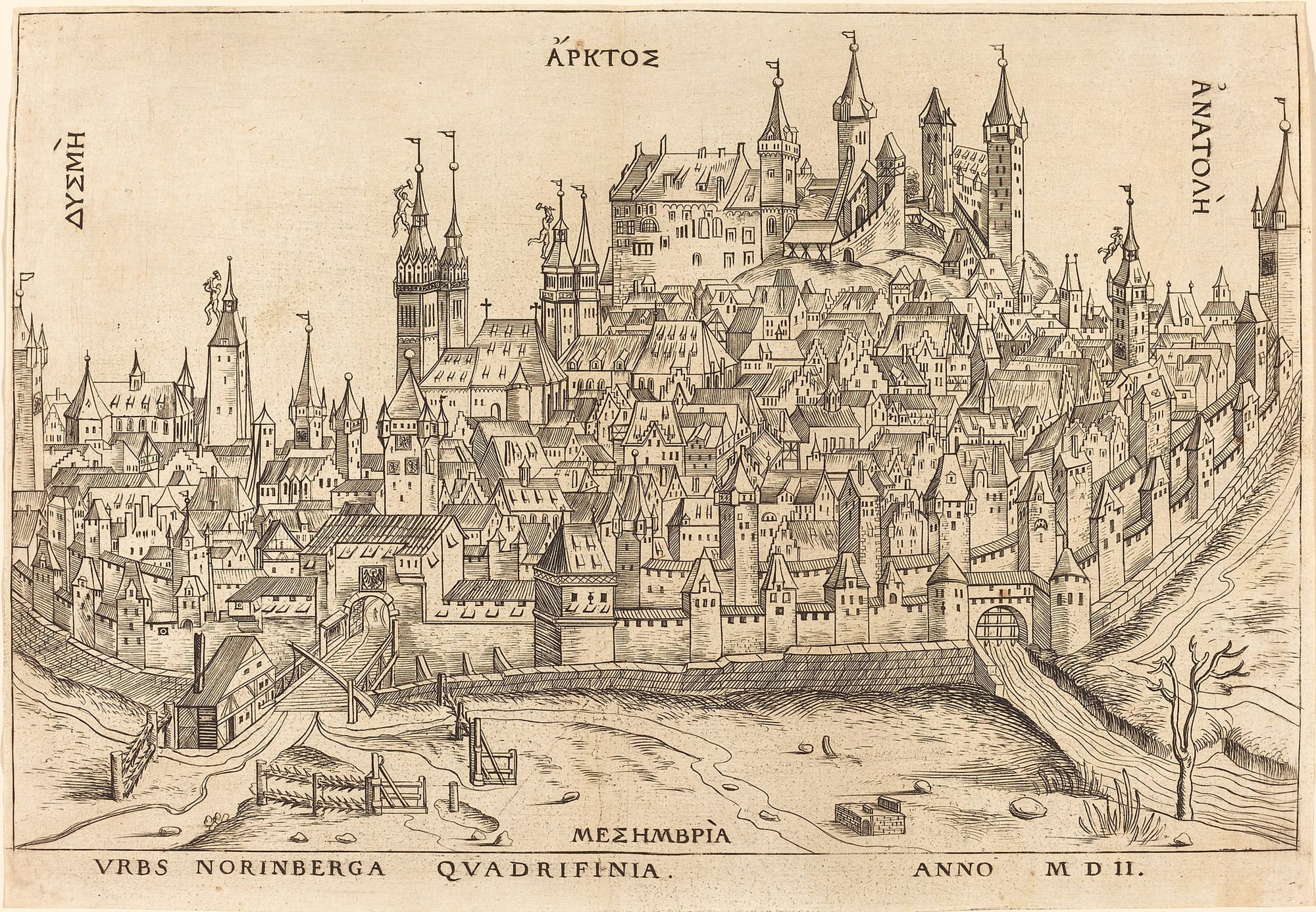 An engraving of Nuremberg ~1500 https://commons.wikimedia.org/wiki/File:German_16th_Century,_Nuremberg,_1502,_NGA_39237.jpg