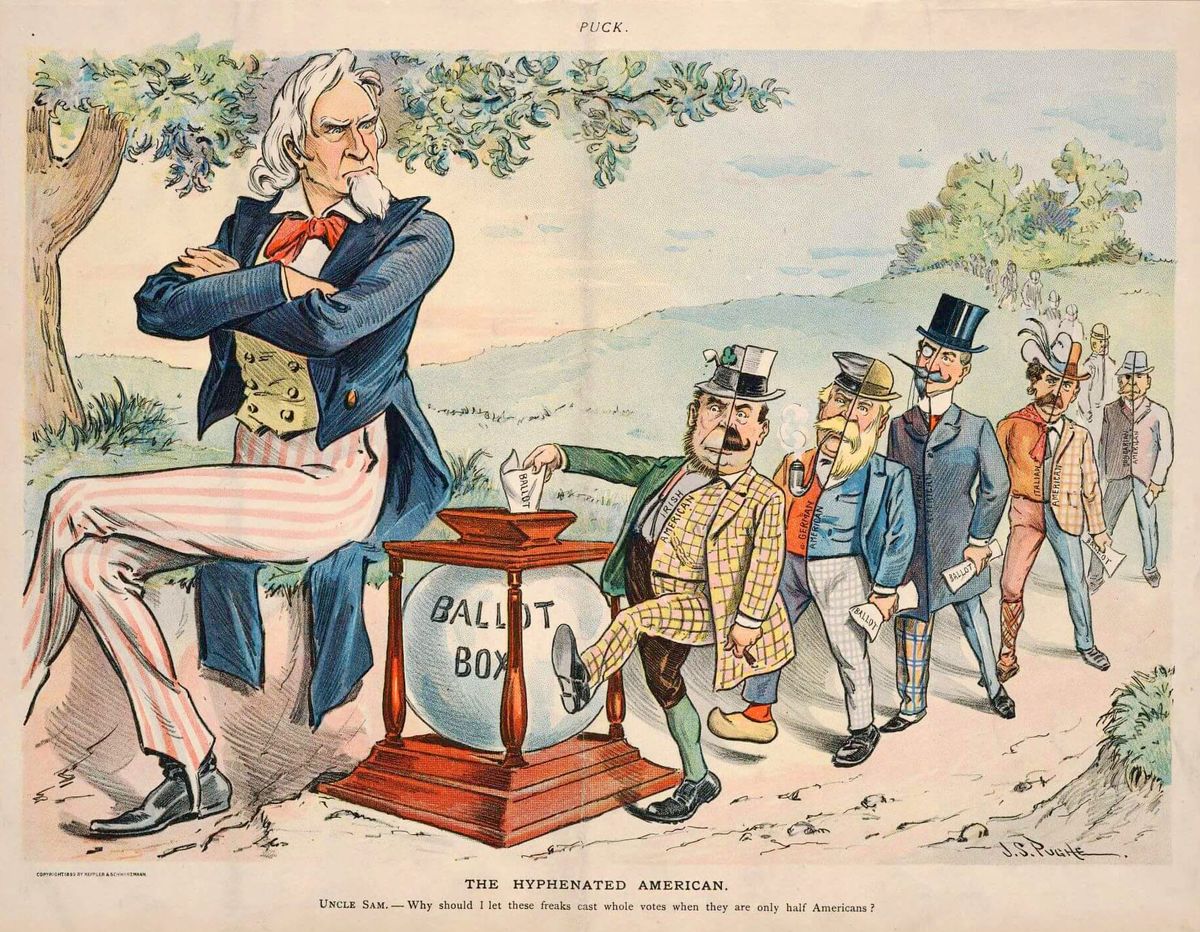 Uncle Sam watches 'hyphenated Americans' vote, angrily