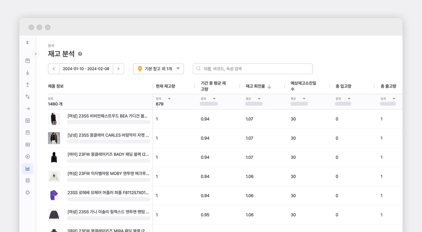 박스히어로 재고 분석 기능.