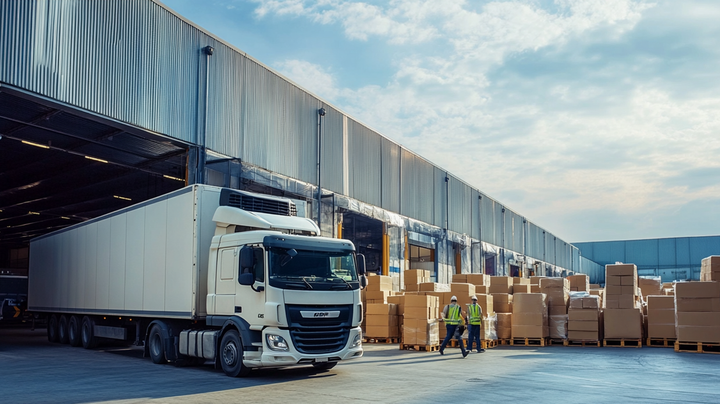 SCM 관리를 위해 대형 트럭에서 내린 화물을 검수하는 사람들